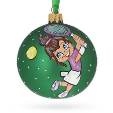 Girl Playing Tennis Glass Ball Ornament 3.25 Inches