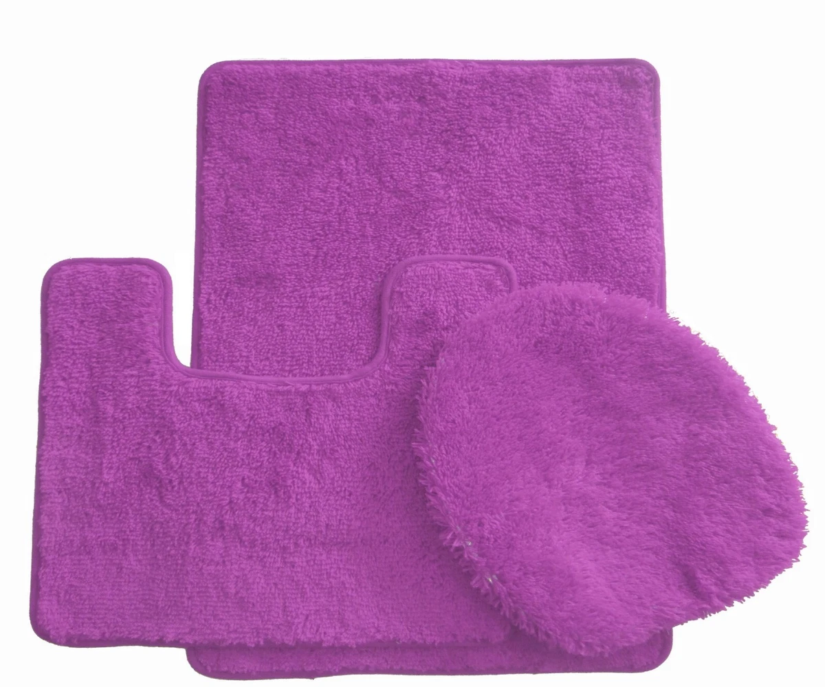 Juego De 3 Alfombras De Baño Extragrandes ACCUMTEK - Color Morado Oscuro - Felpilla Suave Y Absorbente - Antideslizante