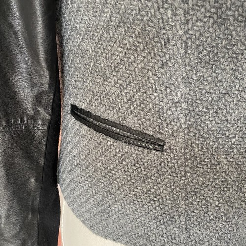 Vince Boucle Lamb Leather Sleeve Moto Jacket Gray Black Womens XS Asymmetric Zip - Picture 5 of 9