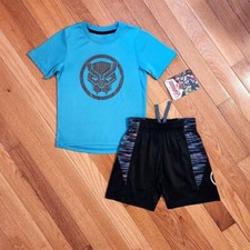 NEW Marvel Black Panther Little  Big Boy Active Tee  Short Set, Blue sz 4-8 