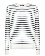 NEW $325 A.P.C. RUE MADAME IVORY WHITE STRIPED WOOL GASPARD SWEATER SIZE L