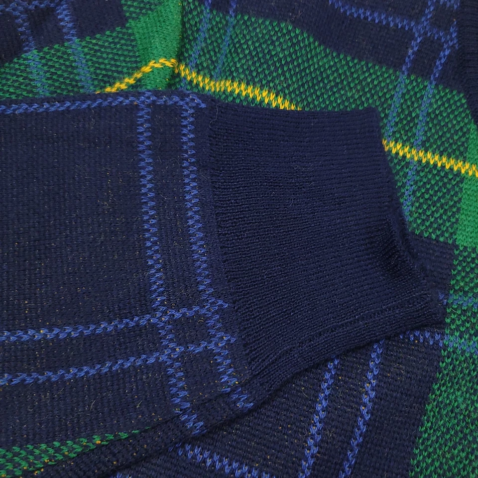 Suéter de mesa Club Room verde y azul a cuadros mezcla de lana merino cuello redondo para hombre grande Foto 4 de 4