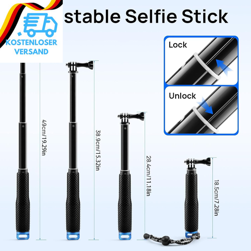 Selfie Stick Für Gopro, 49CM Teleskop-Selfie Stick Für Gopro Hero 12 11 10 9 8 S - Bild 2 von 12