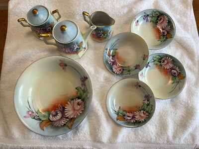 Vintage Porcelain Floral Dishware And Tea Set - Pattern matches, Brands Mixed