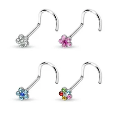 CZ Gem Flower Surgical Steel Nose Screw Ring