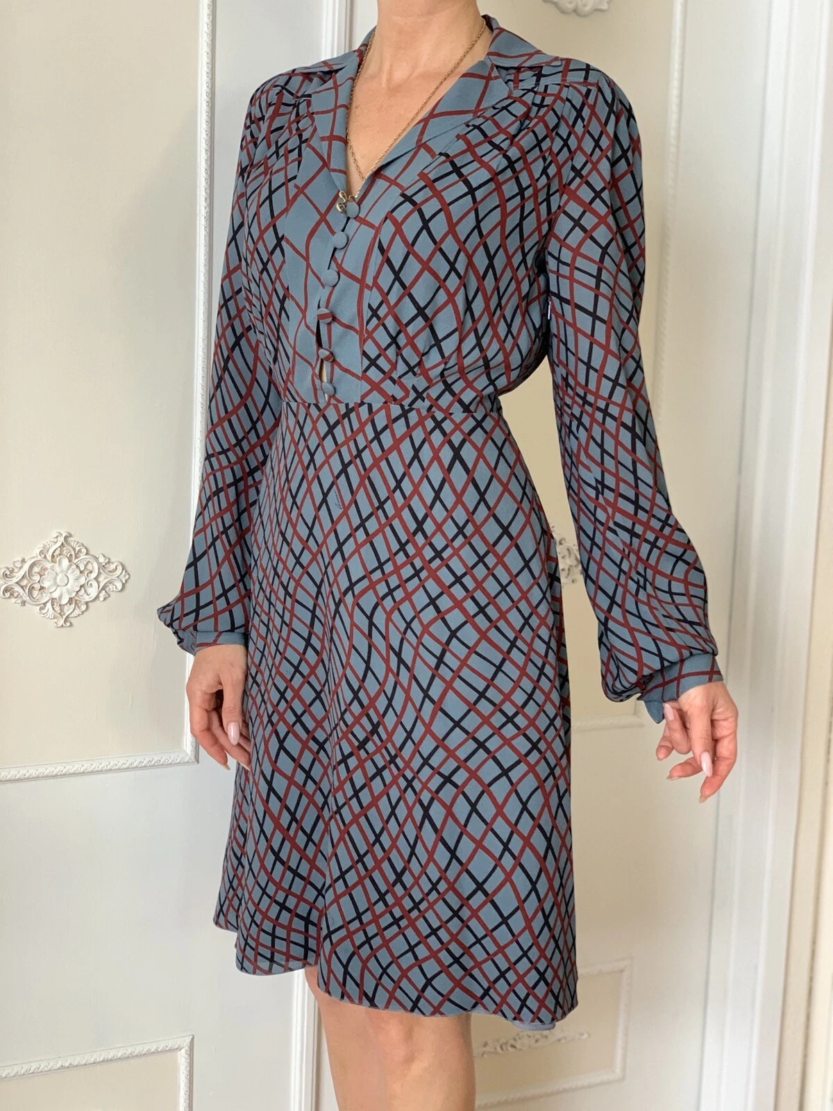 ROBE GUCCI IMPRIMÉ GÉOMÉTRIQUE À CHECK ONDULÉ SOIE TAILLE 44 US 6