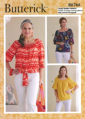 Butterick B6766 Elasticized, Square Neck Peasant Tops Sz 6-14 UNCUT Pattern