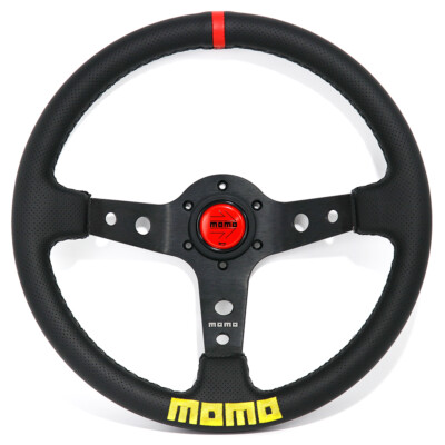 MOMO 350mm/14'' Black Deep Dish PinholeLeather Racing Drift Sport Steering Wheel