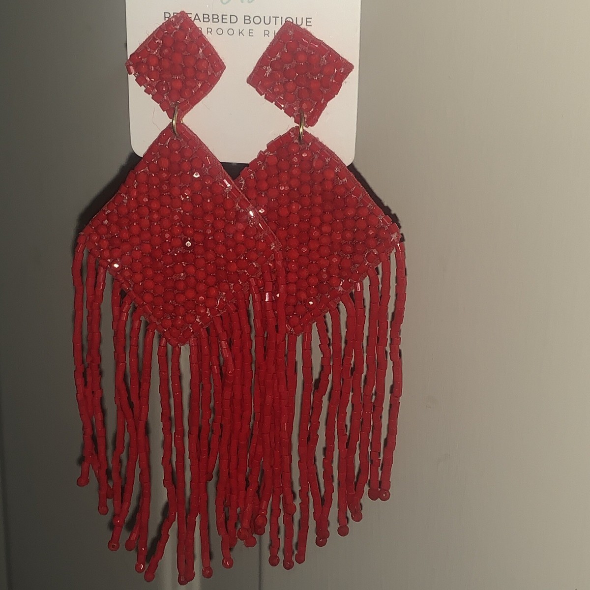 J Crew Fire Engine Red Tassel Fringe Light Seed Bead Bling Earrings NEW  💗186