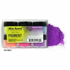 Mia Secret Nail Art Acrylic Collection Powder 6 Colors - NEON PIGMENT Set