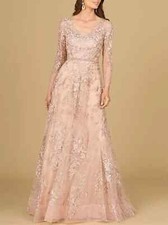 Mother of the Bride Gown V Neck Long Sleeve Floral Lace Tulle Evening Dress