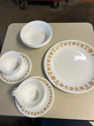 Vintage Pyrex Corelle BUTTERFLY GOLD, 3 Place Settings + Extra 14 Pcs. Total