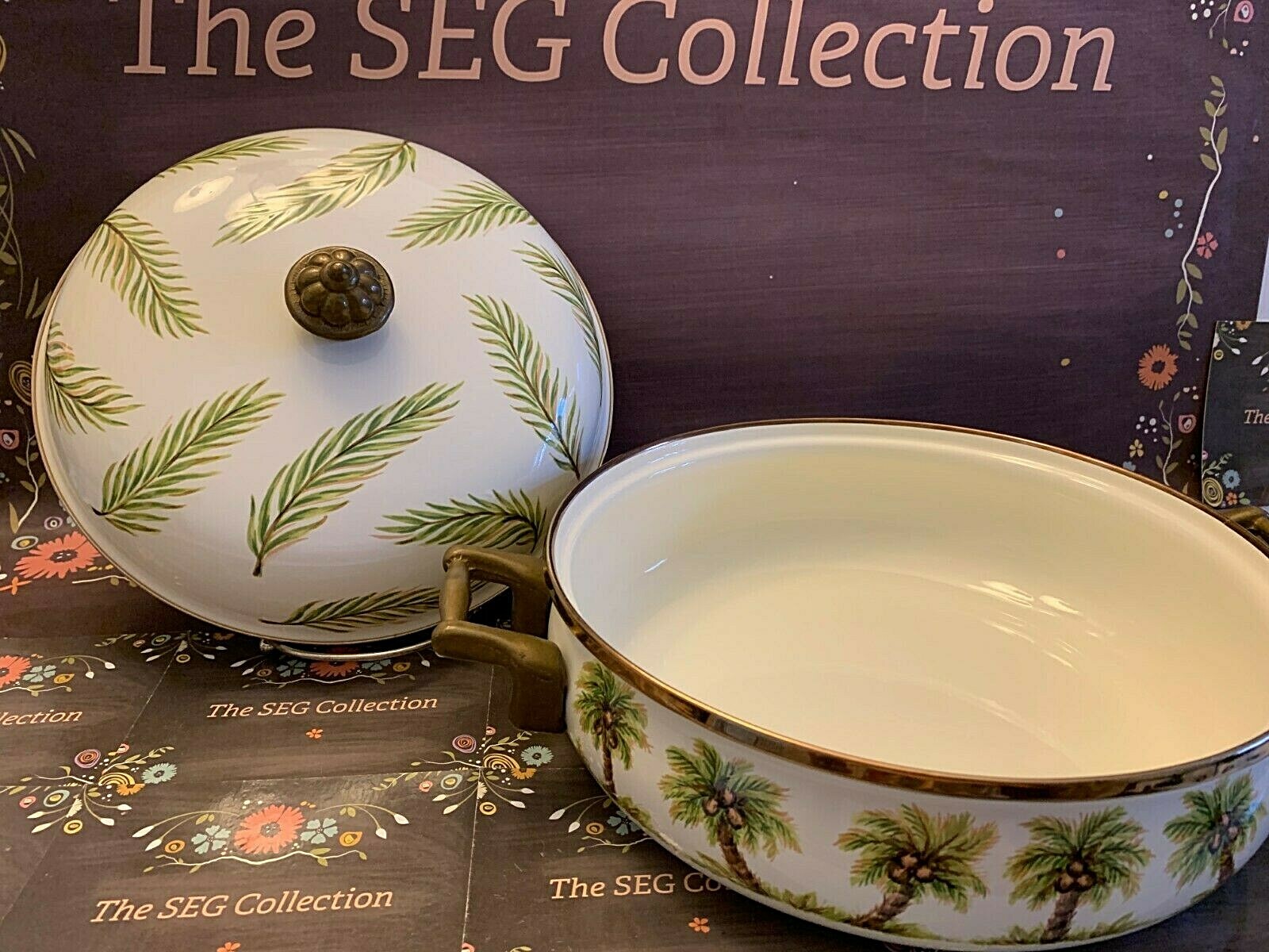 Enamelware Tabletops Unlimited 'Palm Grove' Trees Cookware Pot Pan w