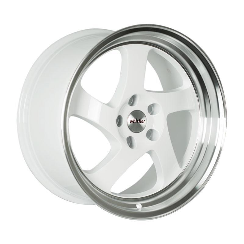 18x9.5 +35 Whistler KR1 5x100 White/Machined Lip Wheels (Set of 4