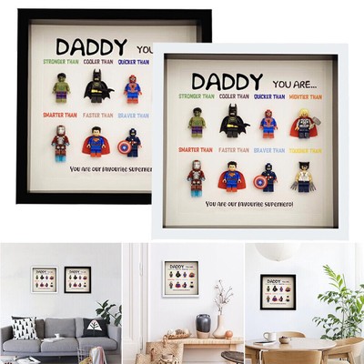 DADDY YOU ARE:Superhero Superhelden Mini Figuren+Vitrine Rahmen Papa Geschenke.