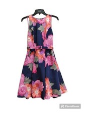Eliza J Cocktail Dress Womens Size 4 Fit And Flare Pink Floral Open Back Midi...