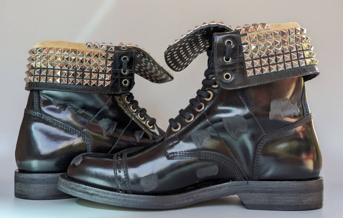 LOEWE Mens Studded Cap Toe Black Leather Boots Size 40 EU LOEWE Mens Studded Cap Toe Black Leather Boots Size 40 EU