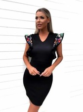 🔝SALE🔝 Flavia Women`s V Neck Bodycon Sleeveless Dress With Floral 3D Print