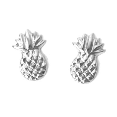 14 Karat massiver Weißgold Ananas Ohrstecker. Länge: 10mm E349-80