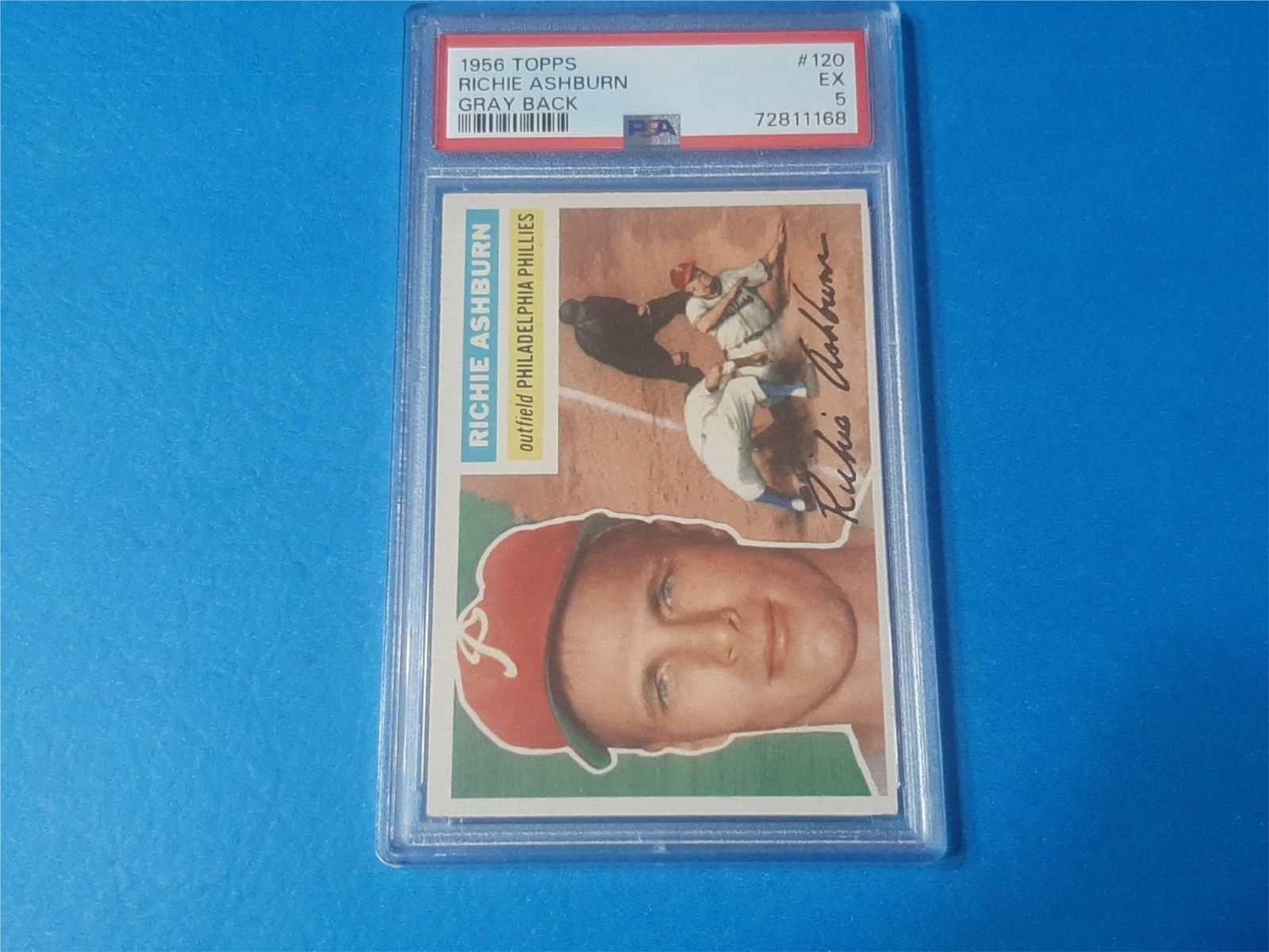 1956 Topps Richie Ashburn #120 Gray Back Freshly Graded PSA 5