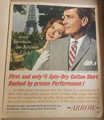 Vintage Arrow Clothing Sunday Newspaper September 17th 1961 Print Advertisement