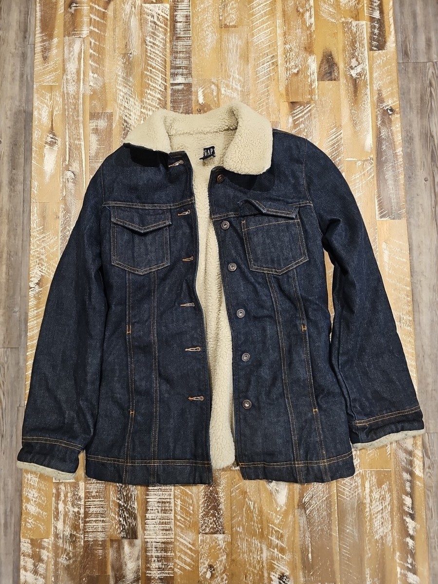 Vintage Gap Women's Faux Fur Lined Dark Denim Jean Jacket Size