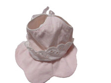 Vintage Baby Bonnet Pink File Cotton Eyelet Trim