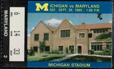 1989 FOOTBALL TICKET MICHIGAN MARYLAND BO SCHEMBECHLER LAST SEASON AS COACH WIN