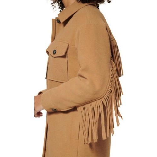 NWOT Levis Shirt Jacket Shacket Coat Western Fringe, Camel Tan - Size S - Picture 3 of 12