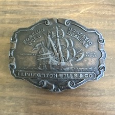 Vintage Livingston Wells  Co Gold Dealers Belt Buckle Wells Fargo Ship Boat