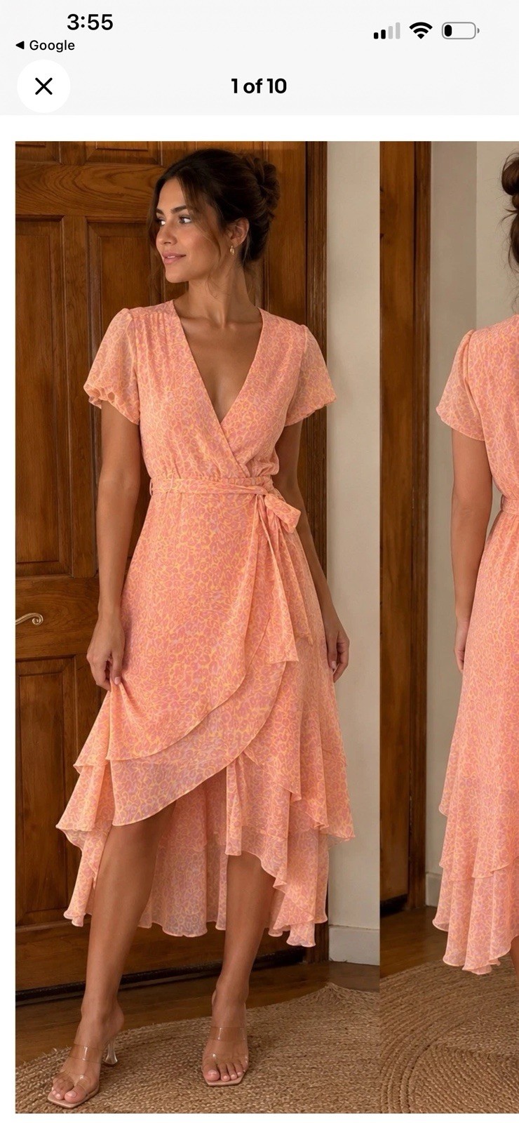 Betsey Johnson Pink Yellow cheetah Wrap Dress High Low Ruffle  Size 8