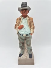 Vintage 1969 Whiskey Decanter Lionstone Sculptured Porcelin Man In Hat Smoking