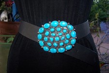 4" Handmade Southwestern German Silver Turquoise Western Cluster Belt Buckle