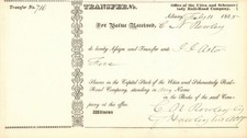 John Jacob Astor - Utica and Schenectady Railroad - 1835 dated Stock Transfer