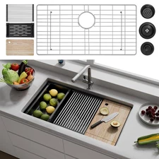 Kitchen Sink 30 Inch Undermount Double Bowl 304 Stainless Steel 16 Gauge Black