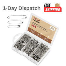 XKDOUS 150 Pcs Safety Pins Assorted Sizes   Silver Bulk Heavy Duty
