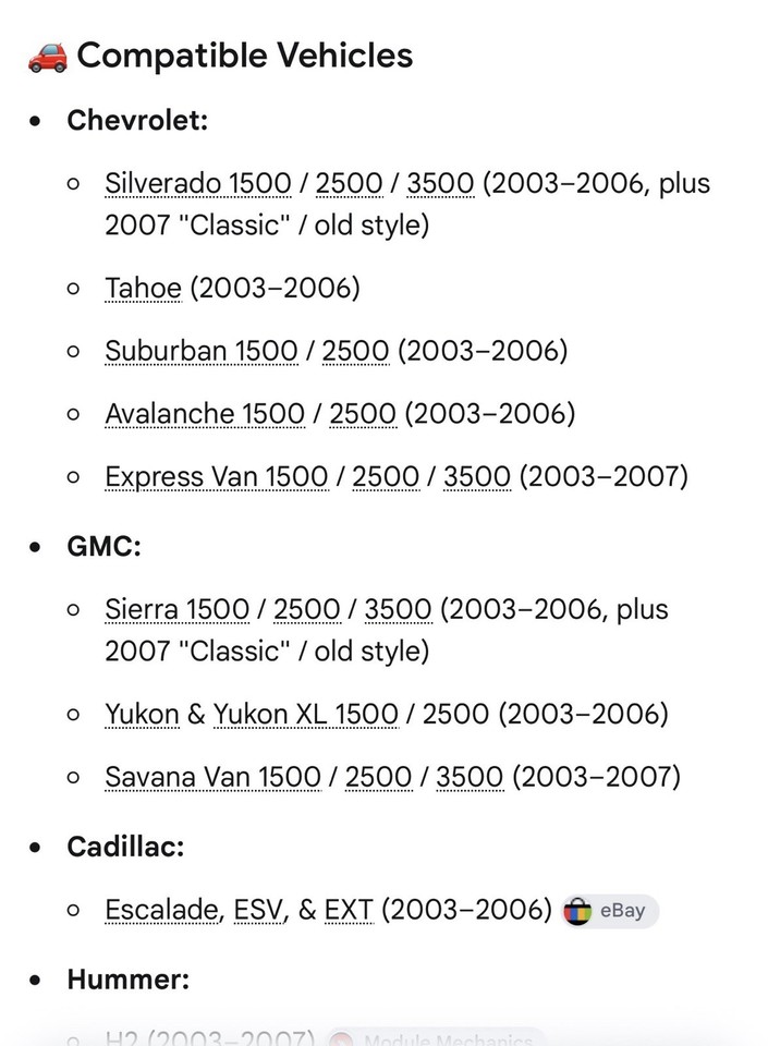 2003–2007 General Motors fullsize trucks SUVs & vans. Body Control ...