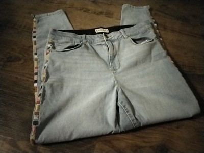 Knox Rose Boho Style Blue Jeans Size 14 Skinny Leg Embroidered Sides Comfort...