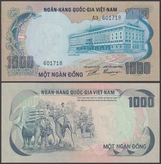 South Vietnam Elephants 1 000 Dong ND (1972) XF AU P 34