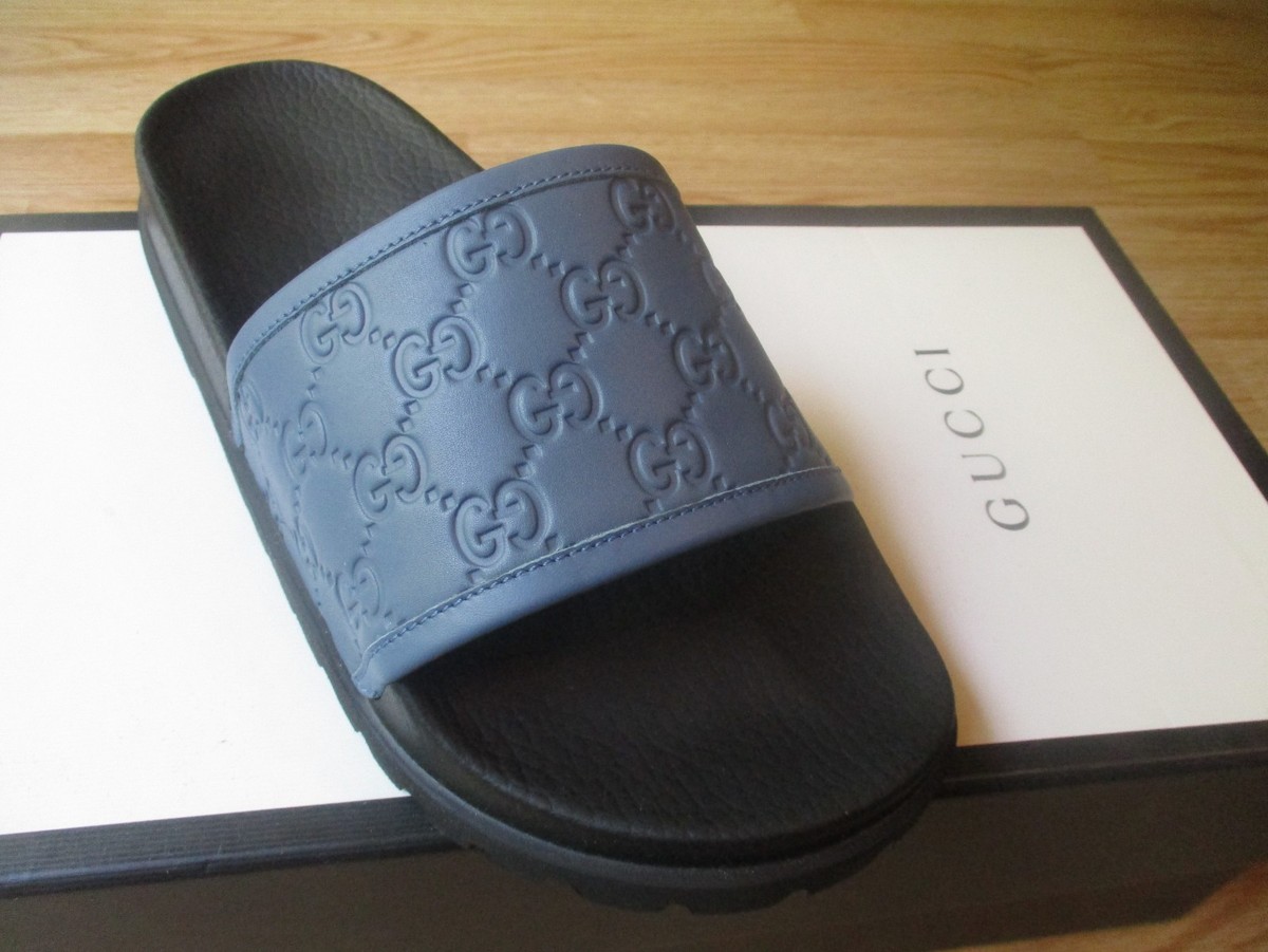 Gucci Mens Guccissima Signature Leather Slide Sandals 431070 Logo