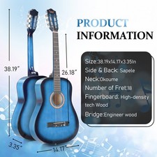 38 Inch Beginner Acoustic Guitar Package - Starter Bundle Kit  Accessories