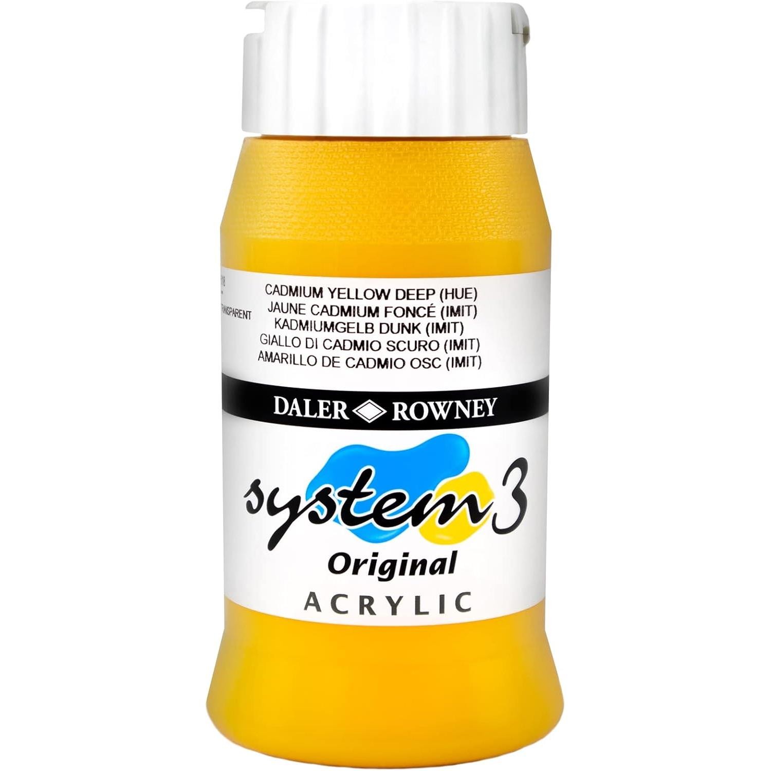 Peinture acrylique System 3 jaune Daler Rowney 500ml anti-craquelure pour peinture fluide