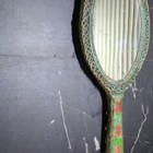 Vintage Metal & Glass Handheld Vanity Mirror Woman Portrait Green Floral Handle — photo 5