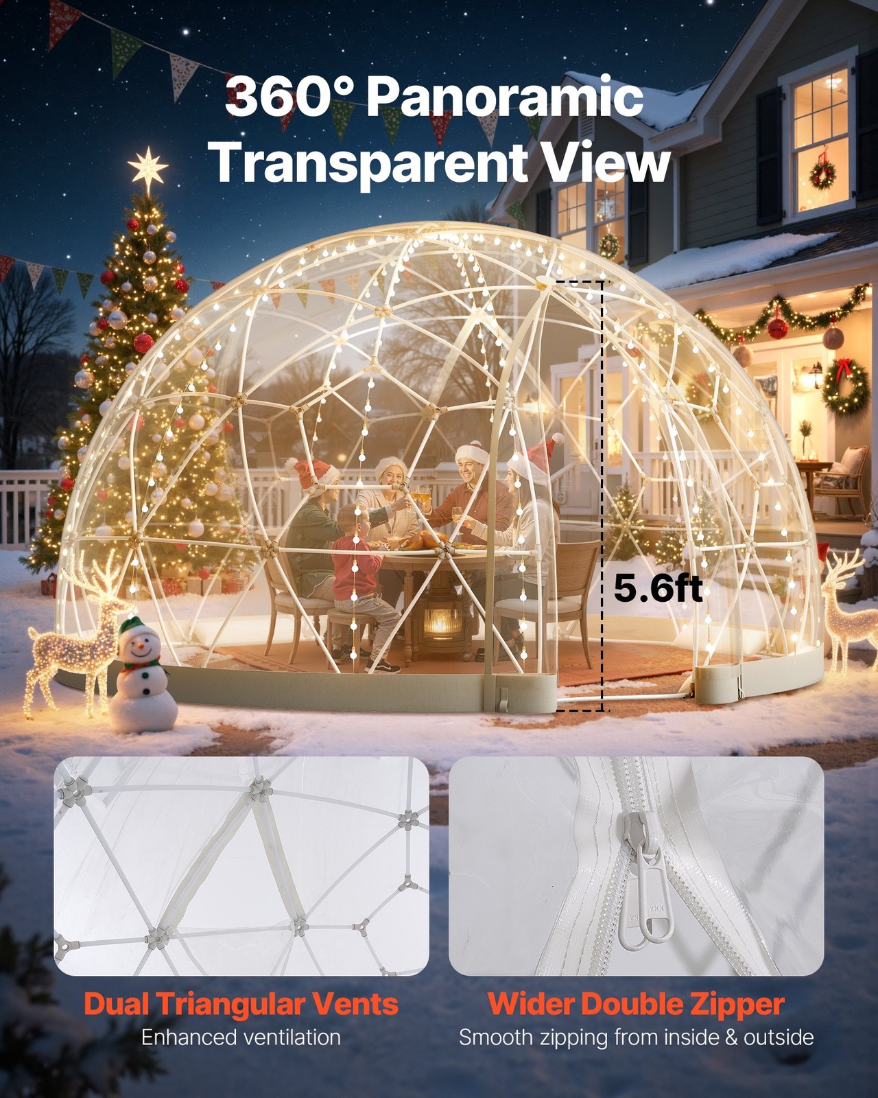 Garden Dome Igloo, 12 x 7.2 ft Outdoor Clear Bubble Tent for 4-7 Person, Weather