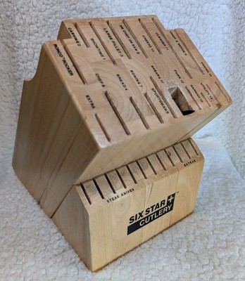 Six Star Plus Cutlery Wooden Knife Block 25 Slot Kitchen Organizer Natural Wood