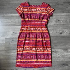 Vintage J. Stevens Women’s Red and Orange Geometric Sheath Dress - Size 10