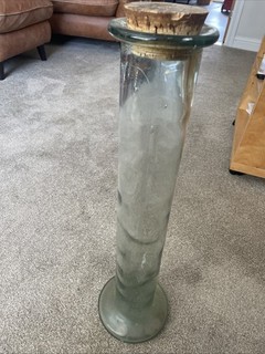 Vintage Tall heavy thick glass Spaghetti Pasta Storage Jar Cork Lid 23 Inches