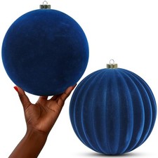 2 Pcs 8 Inch Extra Large Velvet Christmas Ball Ornaments - Shatterproof Hangi...