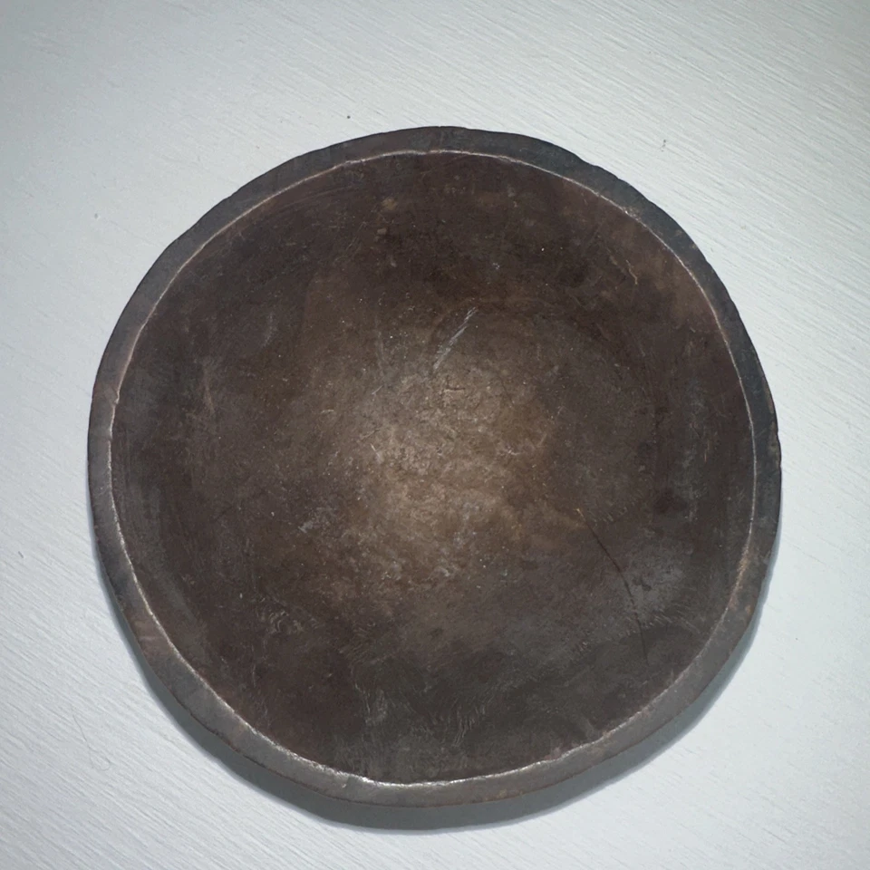 Vintage Primitive Hand Carved Wood Bowl & Spoon 4” - Image 3 of 4