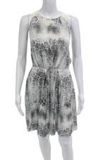 Rebecca Taylor Women Gray Animal Print High Neck Sleeveless Shift Dress Size 4